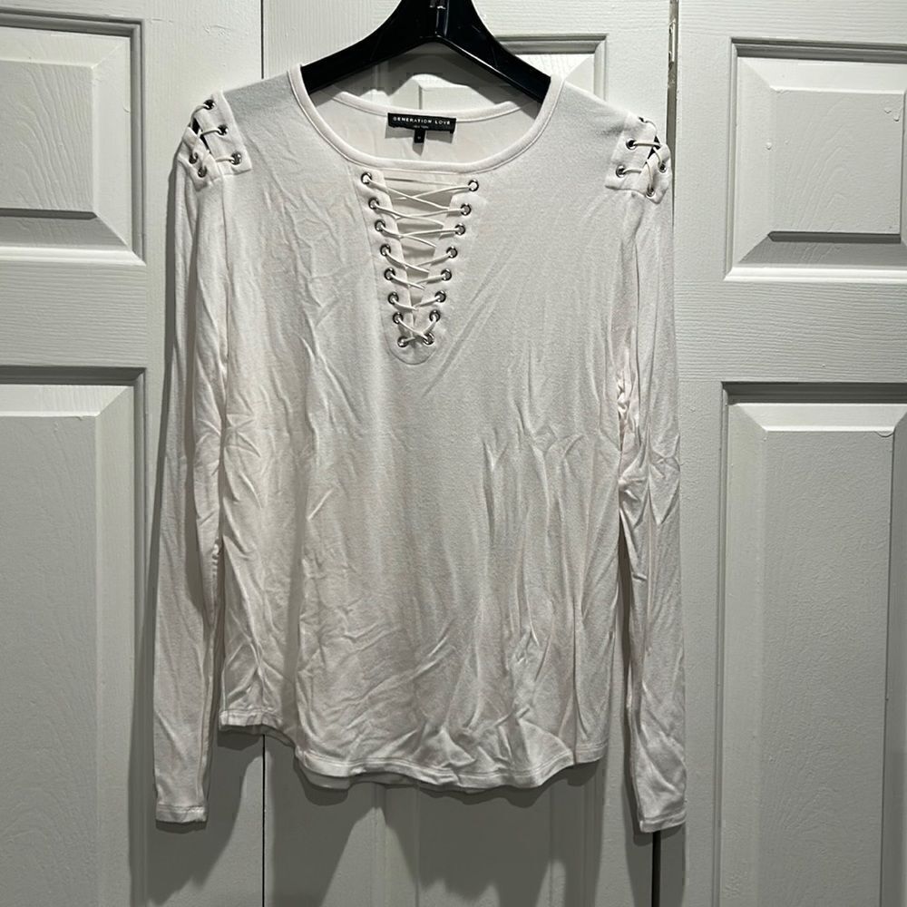 Price Drop!!! Generation Love White Lace Up Top, Size Medium